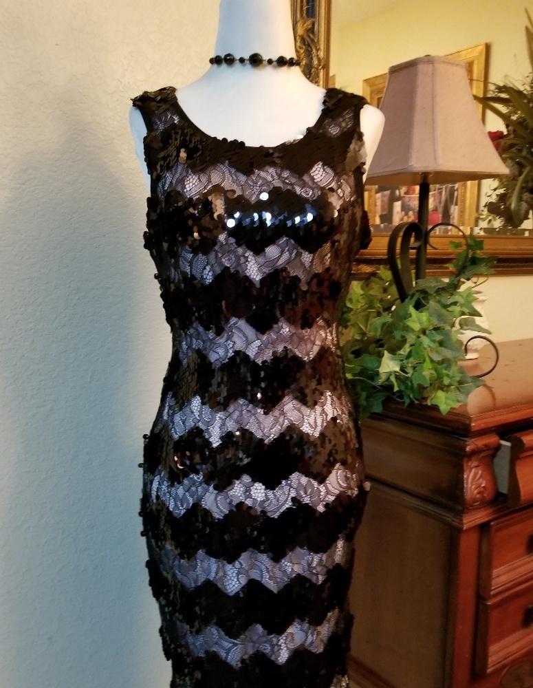 Black and Silver Short  Sequin Party Cocktail  Dress